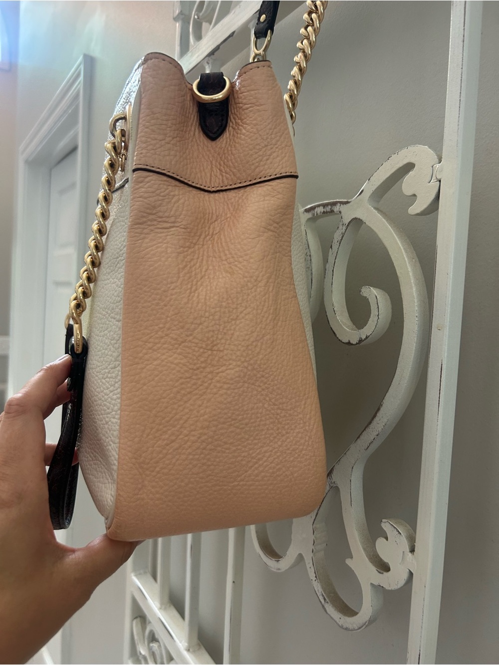 Coach Cammie Pebbled Leather Colorblock Chain Shoulder Bag Ivory Blush CA430 - Picture 4 of 14